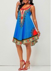 Wide Strap Tribal Print Round Neck Dress