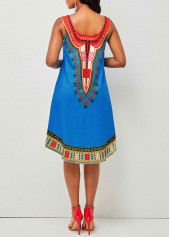 Wide Strap Tribal Print Round Neck Dress