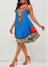 Wide Strap Tribal Print Round Neck Dress