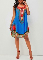 Wide Strap Tribal Print Round Neck Dress