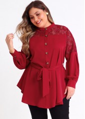 Asymmetric Hem Wine Red Plus Size Blouse