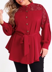Asymmetric Hem Wine Red Plus Size Blouse