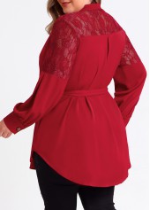 Asymmetric Hem Wine Red Plus Size Blouse