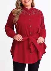 Asymmetric Hem Wine Red Plus Size Blouse