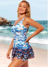 Wide Strap Multi Color Printed Swimdress Top-No Bottom