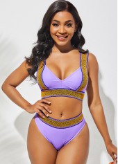 Webbing Wide Strap Mid Waist Purple Bikini Set