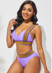 Webbing Wide Strap Mid Waist Purple Bikini Set