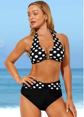 Polka Dot Black High Waisted Halter Bikini Set
