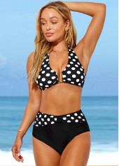 Polka Dot Black High Waisted Halter Bikini Set
