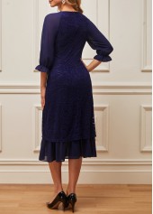 Navy Blue Lace Patchwork V Neck Dress