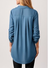 Mesh Stitching Embroidered Sequin Denim Blue Blouse