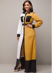 Pocket Polka Dot Color Block Belted Dress