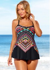 Tribal Print Multi Color Cross Strap Tankini Set