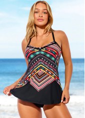 Tribal Print Multi Color Cross Strap Tankini Set