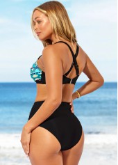 Tribal Print Black High Waisted Cross Strap Bikini Set
