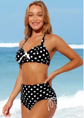 Polka Dot High Waisted Halter Black Bikini Set