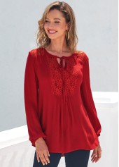 Lace Stitching Red Long Sleeve T Shirt