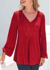 Lace Stitching Red Long Sleeve T Shirt