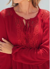 Lace Stitching Red Long Sleeve T Shirt