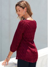 Wine Red Textured Fabric Split Neck Blouse