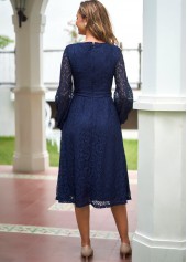 Paisley Lace Panel Navy Blue Drawstring Waist Dress