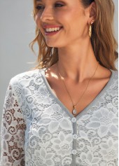 Lace Stitching Grey Marl V Neck T Shirt