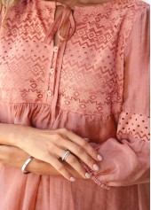 Tie Front Coral Orange Lace Stitching Blouse