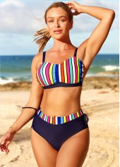 Striped Rainbow Color High Waisted Bikini Set