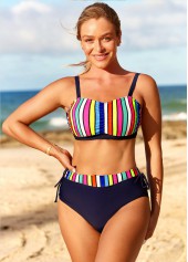 Striped Rainbow Color High Waisted Bikini Set