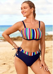 Striped Rainbow Color High Waisted Bikini Set