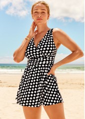 Color Block Cutout Checkered Print Swimdress Top-No Bottom