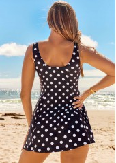 Black Polka Dot Wide Strap Swimdress Set