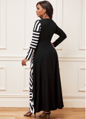 Geometric Print Long Sleeve Black Maxi Dress