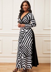 Geometric Print Long Sleeve Black Maxi Dress