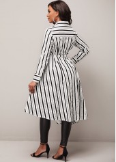 Asymmetric Hem Striped Belted Color Block Blouse