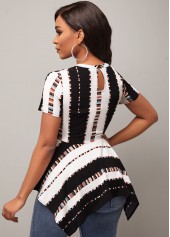 Asymmetric Hem Color Block Striped Blouse