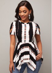 Asymmetric Hem Color Block Striped Blouse