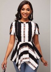 Asymmetric Hem Color Block Striped Blouse