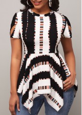 Asymmetric Hem Color Block Striped Blouse