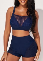 Fishnet Panel High Waisted Navy Blue Bikini Set
