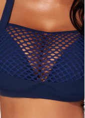 Fishnet Panel High Waisted Navy Blue Bikini Set