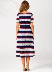 Lace Panel Striped Color Block Belted Dress