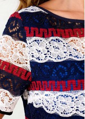 Lace Panel Striped Color Block Belted Dress