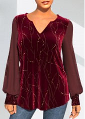 Christmas Design Wine Red Velvet Stitching T Shirt