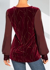 Christmas Design Wine Red Velvet Stitching T Shirt