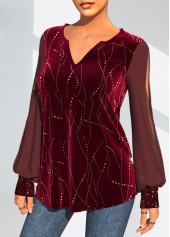 Christmas Design Wine Red Velvet Stitching T Shirt