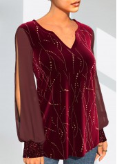 Christmas Design Wine Red Velvet Stitching T Shirt