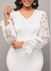 Lace Stitching White V Neck Mermaid Dress