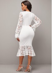 Lace Stitching White V Neck Mermaid Dress