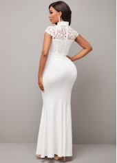 Lace Stitching Mock Neck White Mermaid Dress